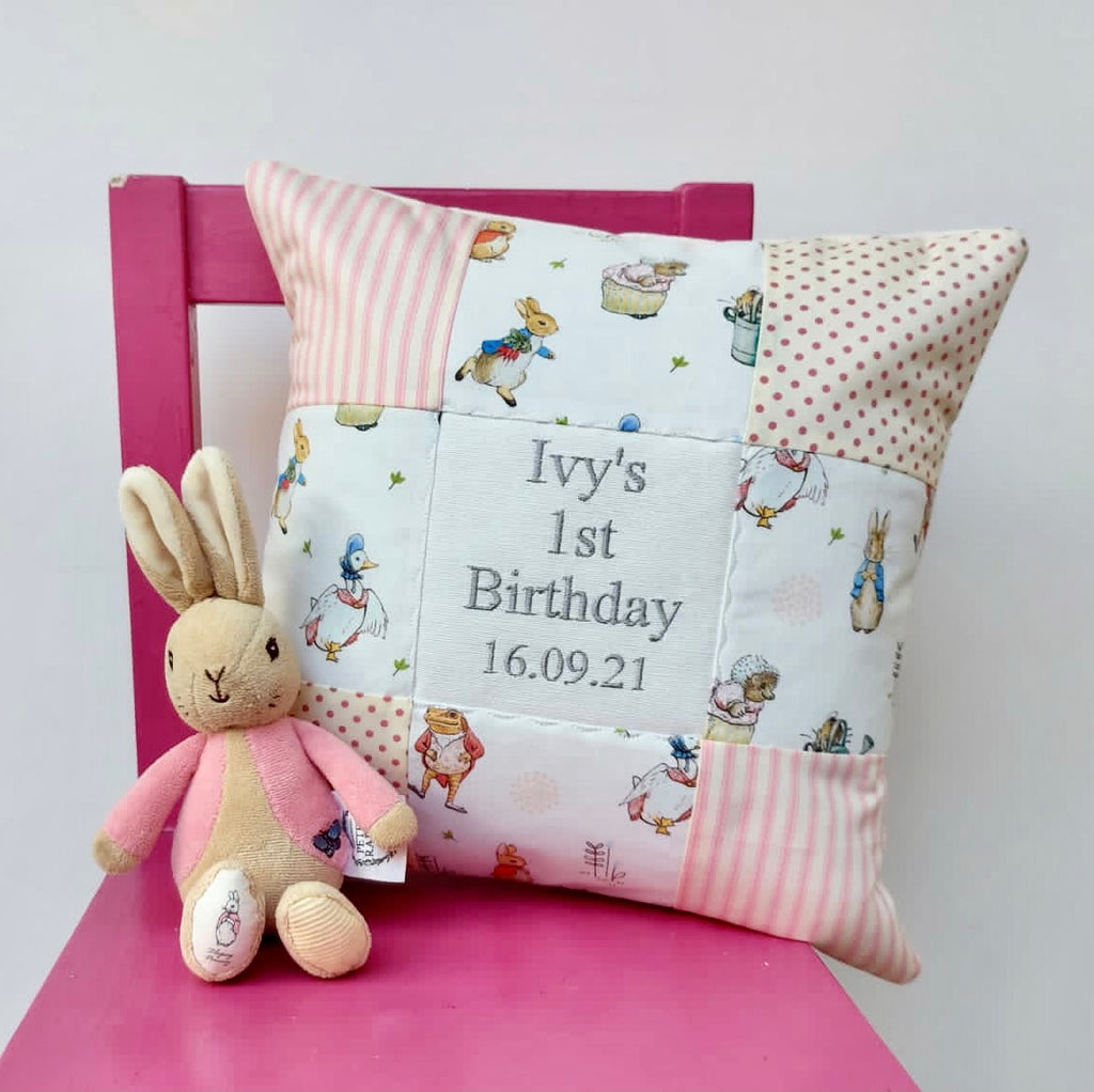 Peter rabbit deals personalised cushion