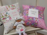 Lilac and pink fairy name cushion