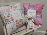 Cream and pink fairy name cushion