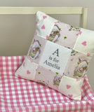 Peter rabbit name and date cushion  mint floral