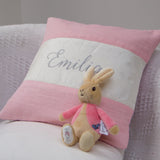 Silk and Linen Script Cushion Pink
