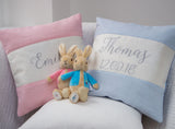 Silk and Linen Script Cushion Pink