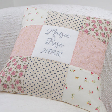 Sparkly Name and Date Cushion